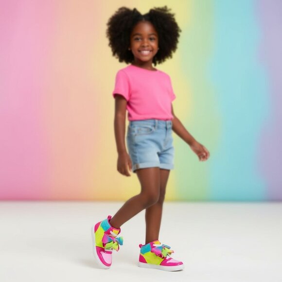 New Nickelodeon JoJo Siwa Kids Size 7 Sneakers Hightop Bow Detail Bright Colors - Picture 2 of 8